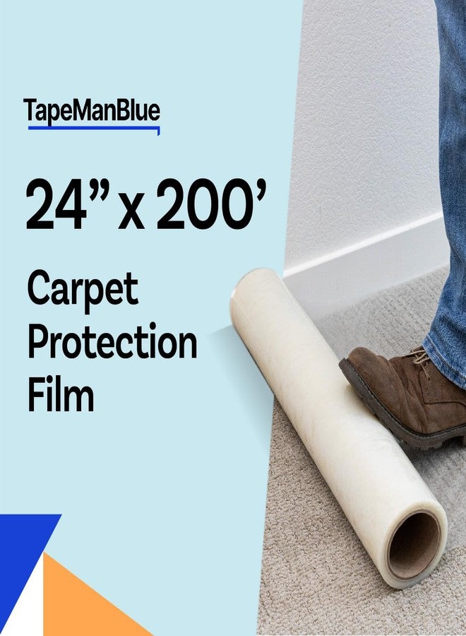 TapeManBlue Carpet Protection Film 24" x 200' roll, Self Adhesive Plastic Carpet Protector Film with Clean Removal & Easy Unwind, Durable Protection Tape to Shield Your Surface from Dirt and Spills - Image 2